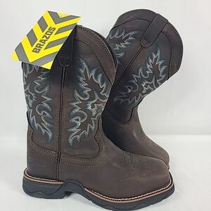 Brazos Bandero 2 Leather Embroidered Steel Toe Western Work Boots Women's Sz 6